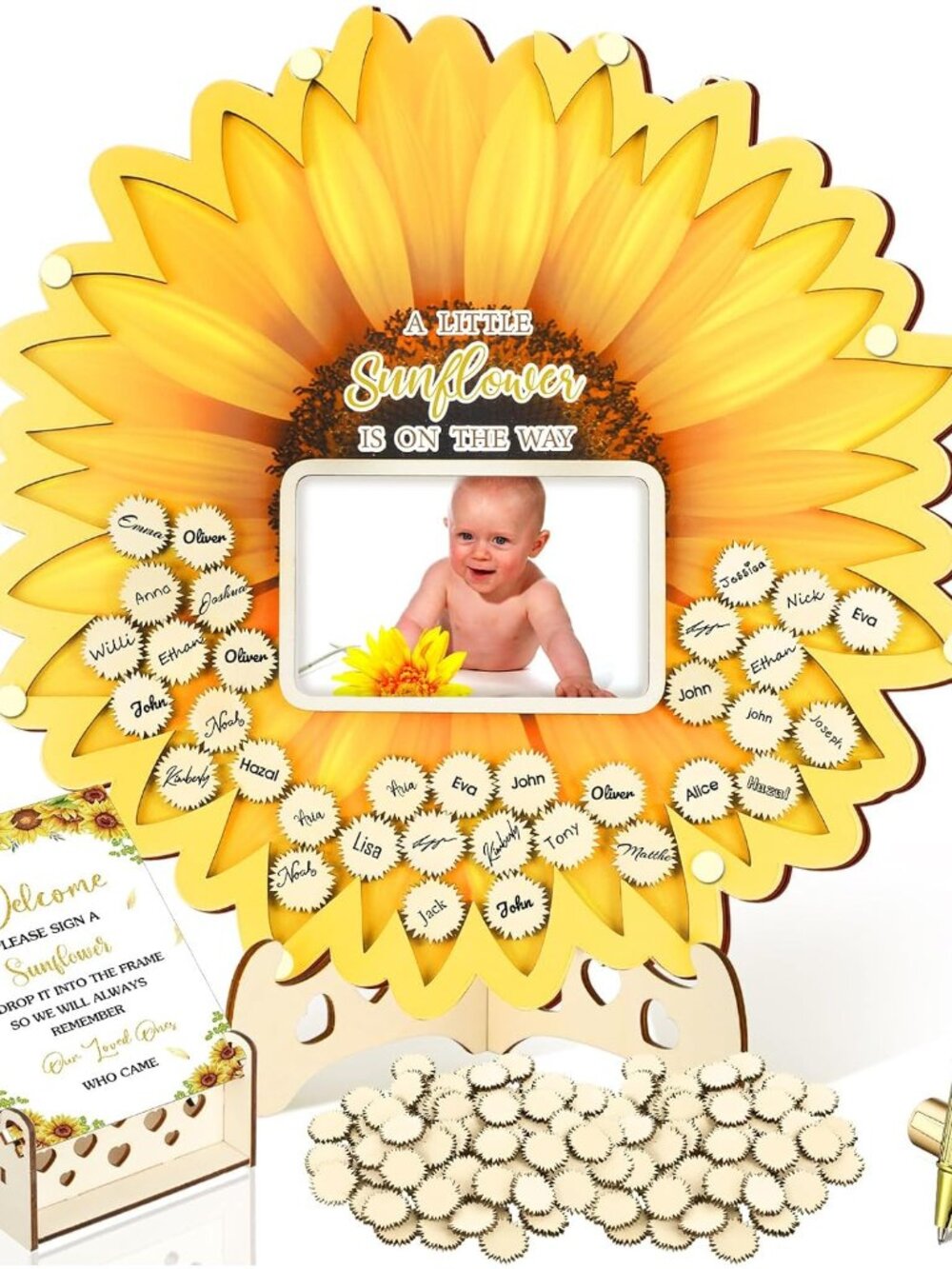 63 Pcs Sunflower Baby Shower Guest Book,Yellow